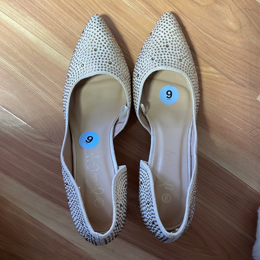 Tan heels with gold crystals heels
